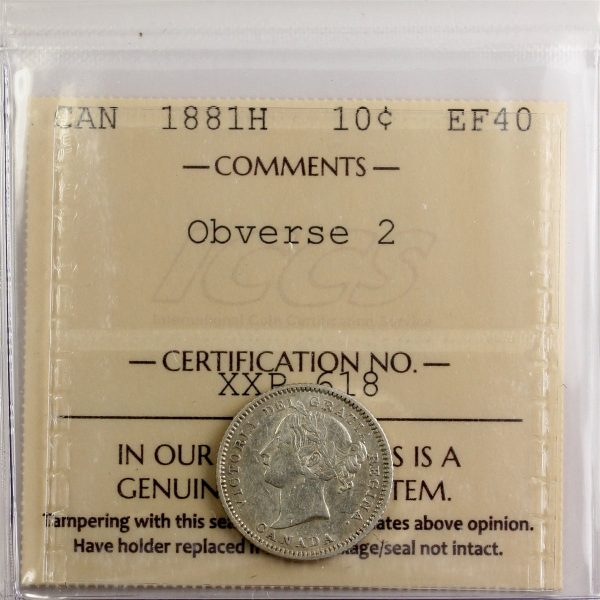 1881H Obv. 2 Canada 10-cents ICCS Certified EF-40 on Sale