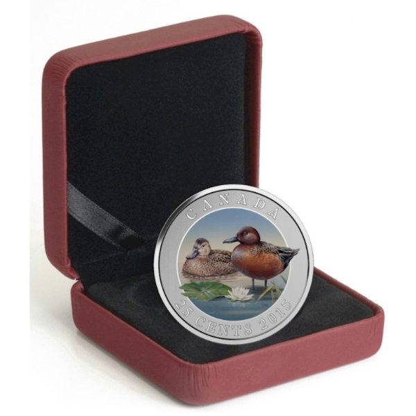 2015 25-cent Ducks of Canada - Cinnamon Teal Coloured Cupronickel Coin Sale