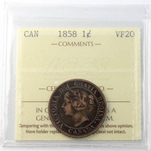 1858 Canada 1-cent ICCS Certified VF-20 For Sale