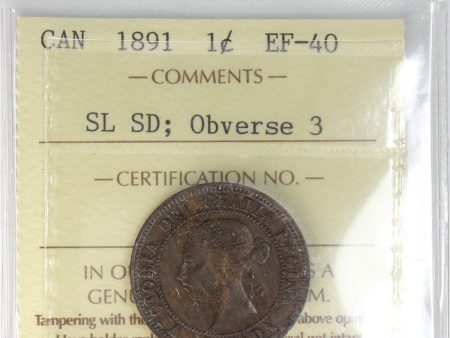 1891 SLSD, Obv. 3 Canada 1-cent ICCS Certified EF-40 For Discount