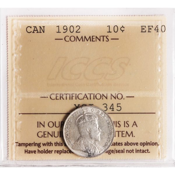 1902 Canada 10-cents ICCS Certified EF-40 Supply