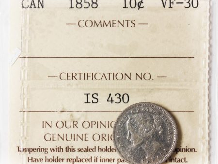 1858 Canada 10-cents ICCS Certified VF-30 Fashion