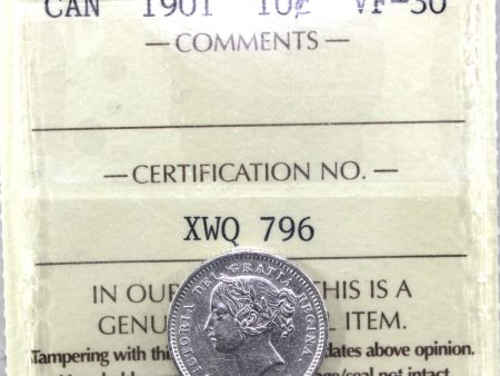 1901 Canada 10-cents ICCS Certified VF-30 For Discount