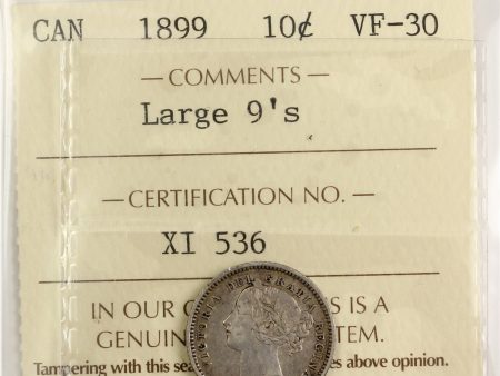 1899 Large 9s Canada 10-cents ICCS Certified VF-30 Sale