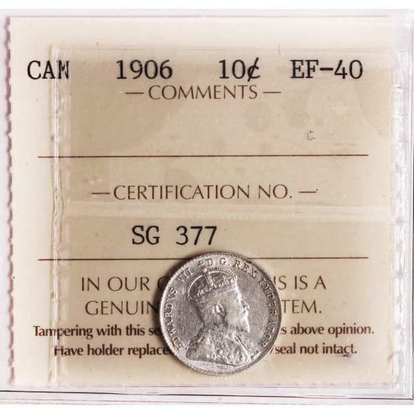 1906 Canada 10-cents ICCS Certified EF-40 Hot on Sale