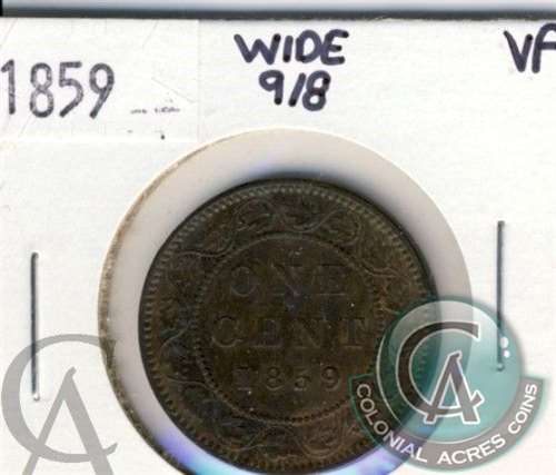 1859 Wide 9 8 Canada 1-cent Very Fine (VF-20) $ on Sale